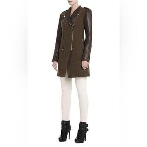 NWT BCBGMAXAZRIA JULIA CONTRAST LEATHER SLEEVES BROWN & ARMY GREEN WOMENS COAT